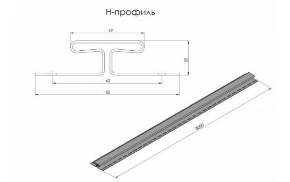 H-профіль L-3000 мм чорний(RAL 9005)  12.300.04.308.RW фото